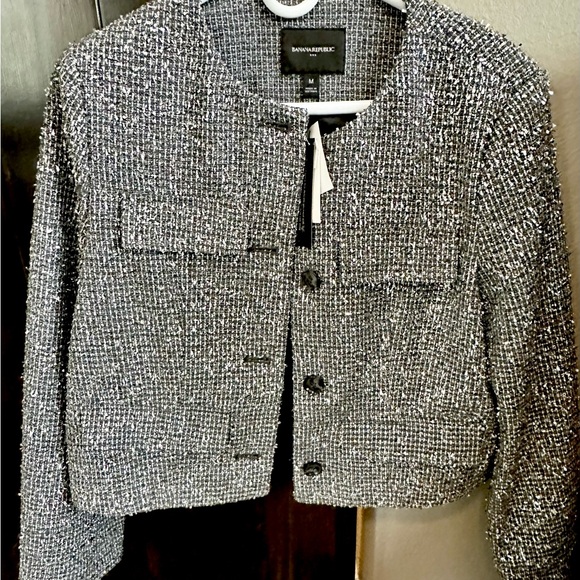 Banana Republic Black and Silver Women's tweed Jacket - Picture 2 of 4